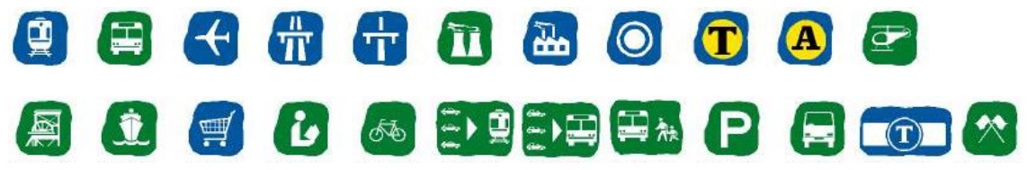 Transport, civic and service destinations
